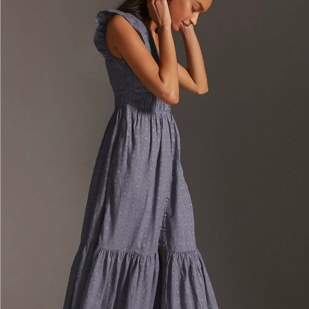 Anthropologie Textured Gray Midi Dress